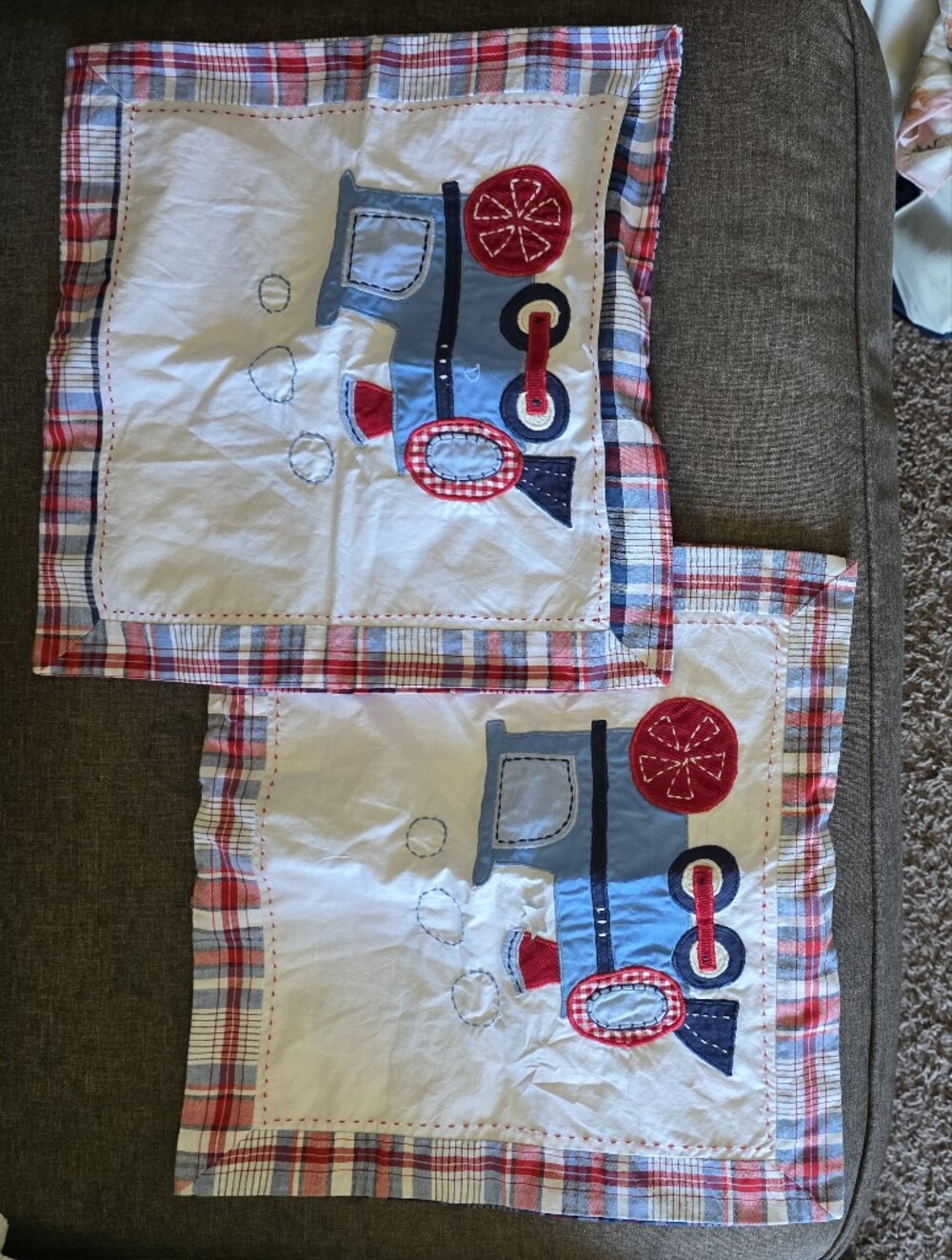 2010 Pottery Barn Kids Cotton Applique Blue Locomotive Set